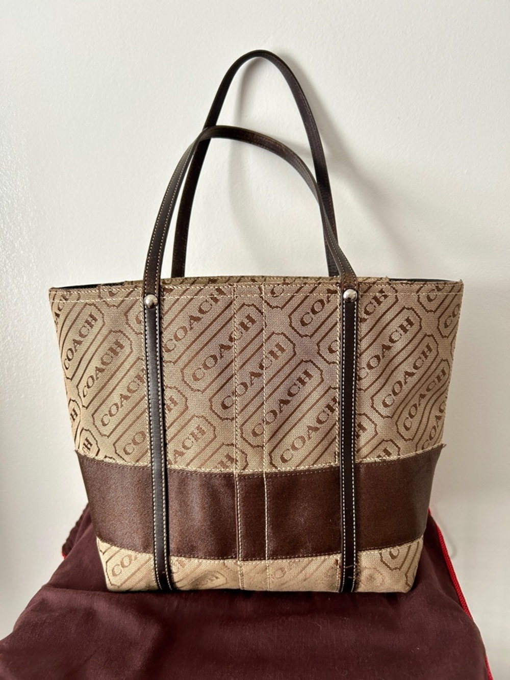 Coach Signature Stripes Lozenge Tote from 2008. With Coach Dusty and Silk scarf - Picture 4 of 9